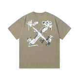 Off White T Shirts OW Headphones Flower Pattern Crew Neck Pullover Short Sleeves