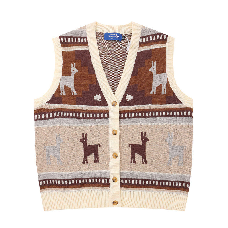 Men Sweater V-neck Sweater Woolen Vest Men's Spring and Autumn Loose Casual Outerwear Cardigan Sweater Vest