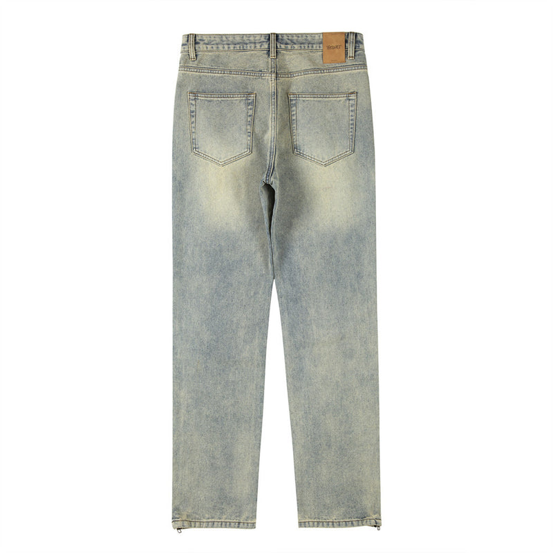 Men Jeans Zipper Slit Slim Fit All-Matching Casual Pants Loose