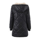 Women Cotton Coat Solid Color Fleece Hooded Jacket