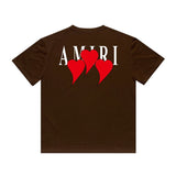 Amiri T Shirt Red Heart Printing Casual round Neck Short Sleeves T-shirt