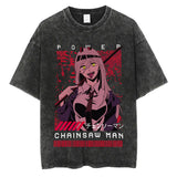 Anime Chainsaw Man Washed TShirt Men Streetwear