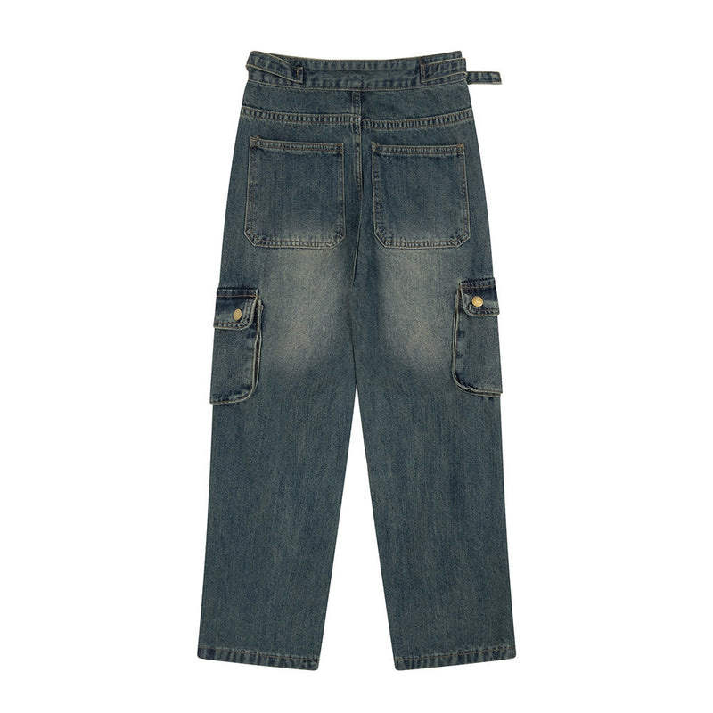 Men Jeans Workwear Stitching Loose
