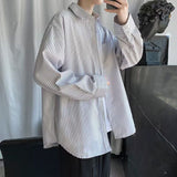Men Shirts Blue and White Striped Casual Jacket