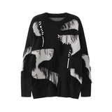 Men Sweater Stitching Ripped round Neck Sweater Niche