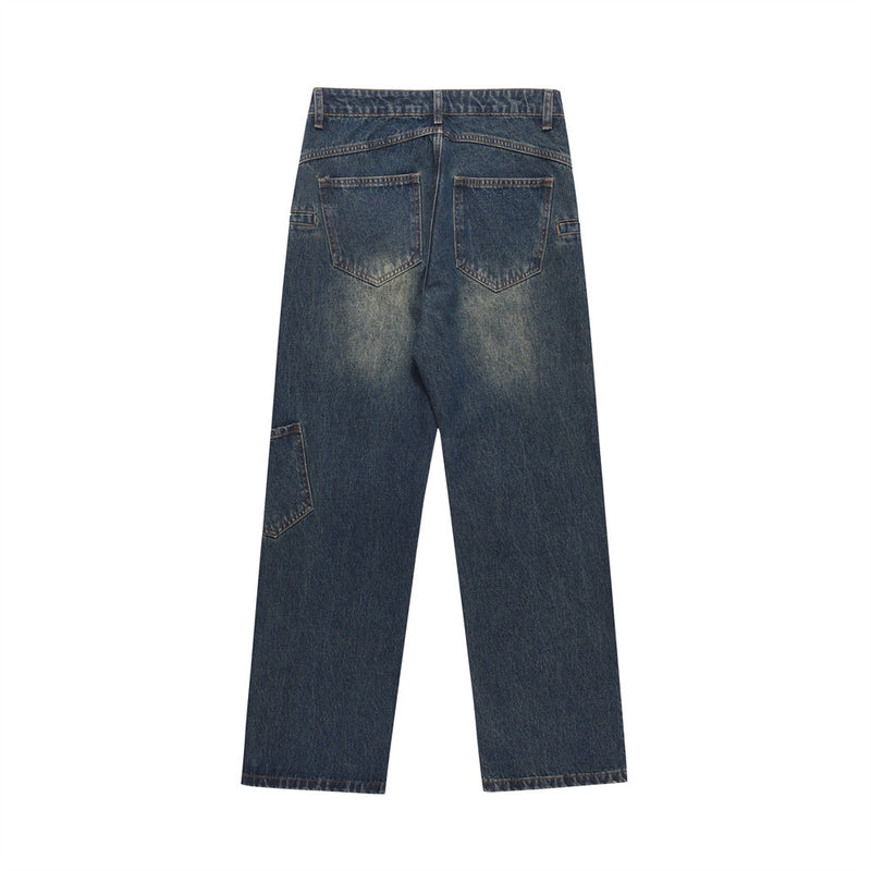 Men Jeans Cargo Pocket Polished White Loose