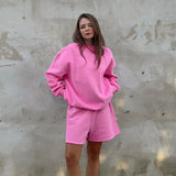 Women Co-Ords Autumn and Winter round Neck Pullover Long Sleeve Shorts Leisure