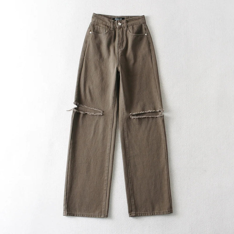 Women Jeans Loose Hole Retro Fashion