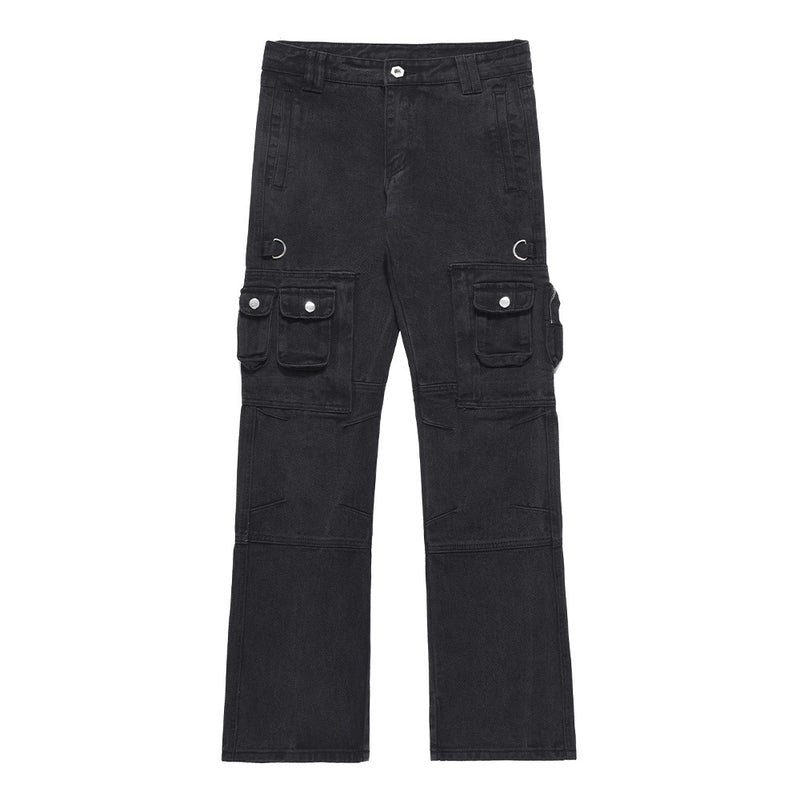 Men Jeans  Multi-pocket distressed loose flared pants