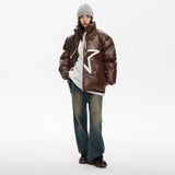 Unisex Coat Winter Thickened PU Leather Stand-up Collar Cotton-Padded Clothes