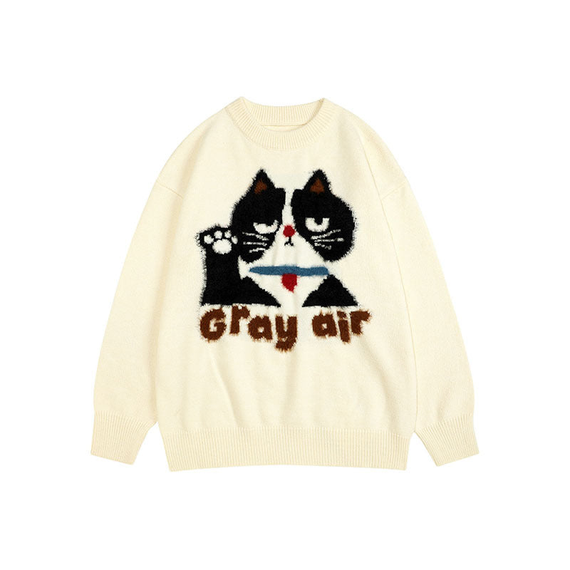Women Sweater Girl Cartoon Jacquard Idle Style Knitted Sweater