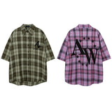 Short Sleeve Shirt Plaid Lapel Oversize