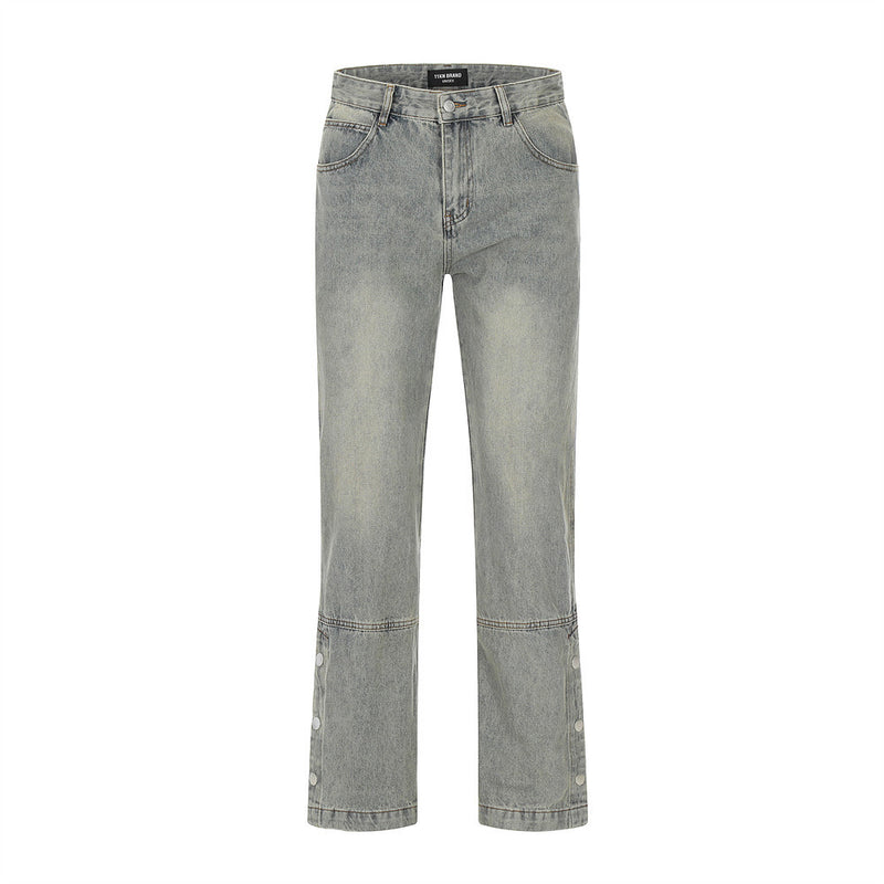 Men Jeans Side Pocket Jeans Loose Casual Button Split
