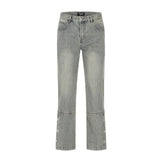 Men Jeans Side Pocket Jeans Loose Casual Button Split