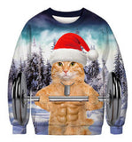 Black Christmas Sweater Christmas round Neck Sweater Casual Funny Santa Claus