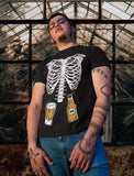 Funny Mens Skeleton Beers in Belly Shirt Ribcage Xray Hallow
