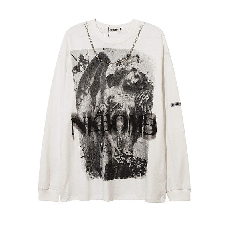 Men Long Sleeve T-Shirt Angel Statue Printing Optional Velvet
