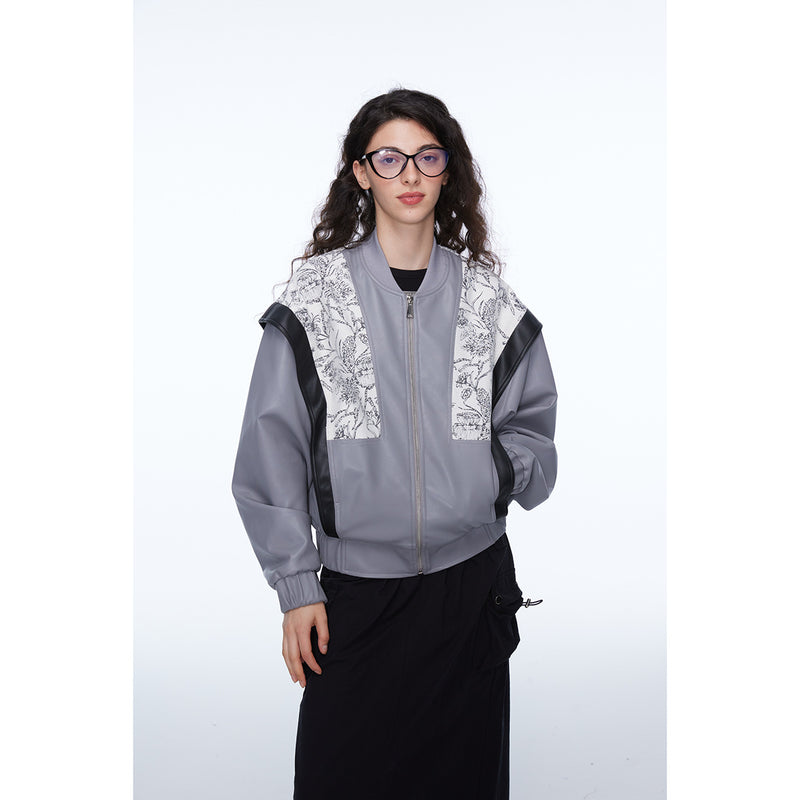 Unisex Pu Jacket Stitching PU Leather Jacket Loose