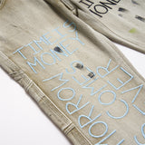 Men Jeans Splash-Ink Trendy Loose Embroidery Distressed