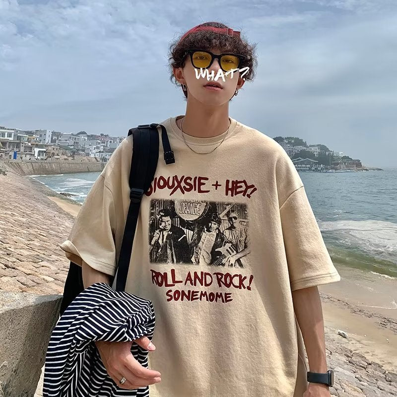 Men T Shirt Vintage Summer Pure Cotton