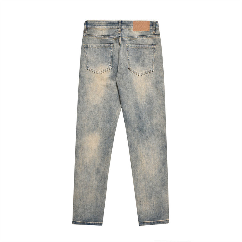 Men Jeans Old Yellow Loose Zip