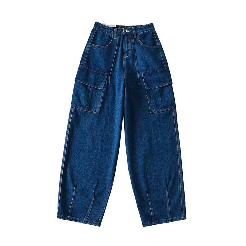 Women Jeans Multi-Pocket Retro Loose