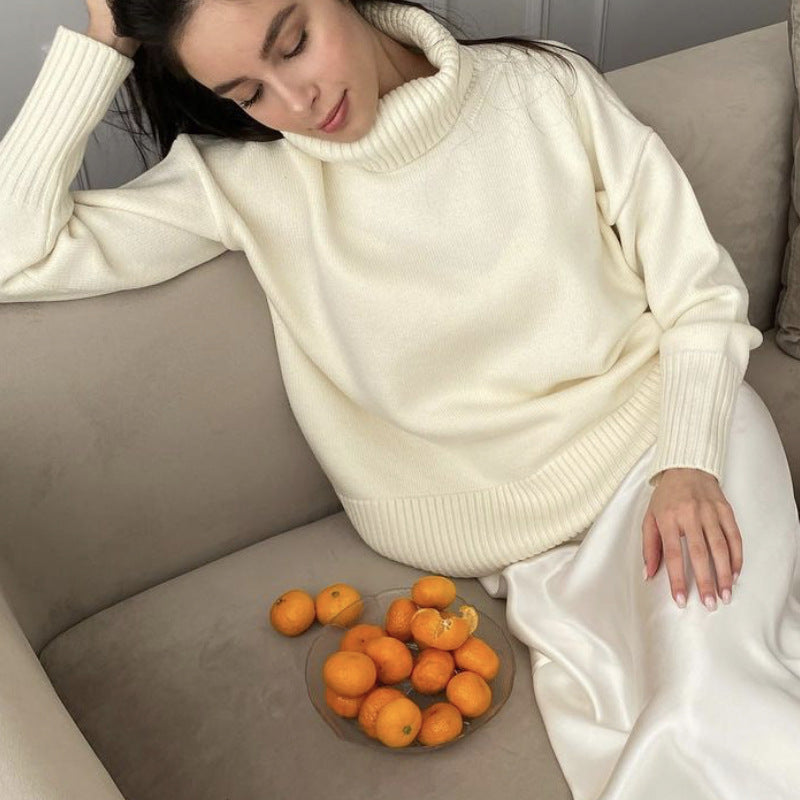 Women Work Business Casual Sweaters Knitted Loose Casual Turtleneck Sweater