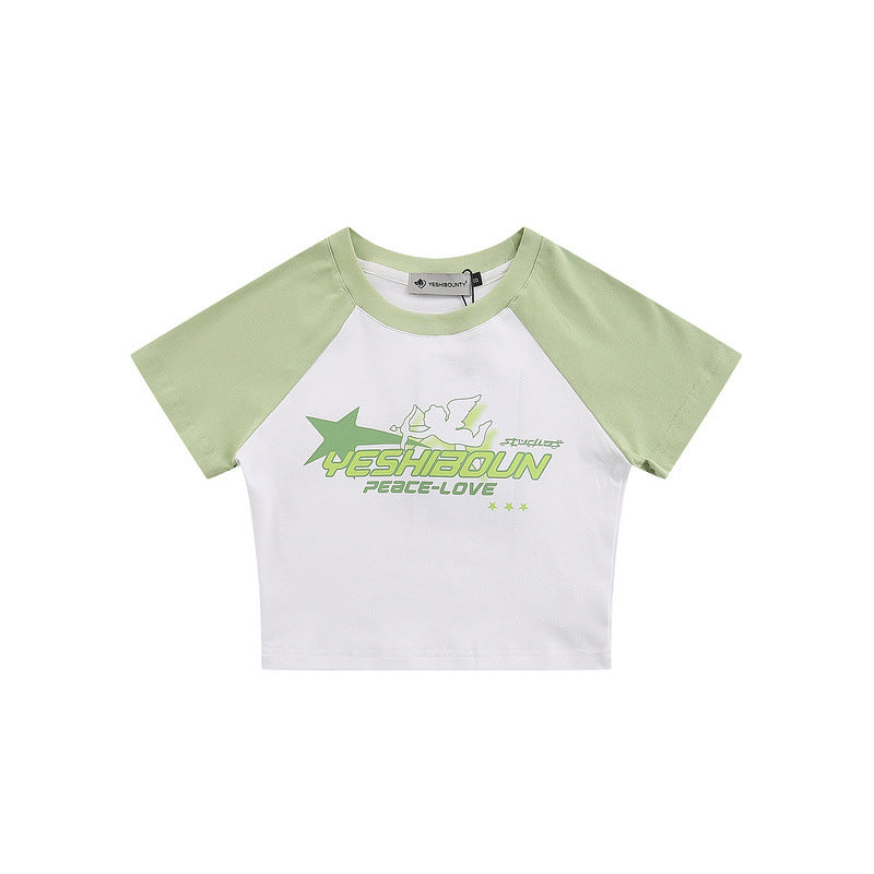 Men T-Shirt Retro Summer Slim Fit Midriff-Baring