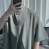 Men Shirts Solid Color Loose Summer Ice Silk