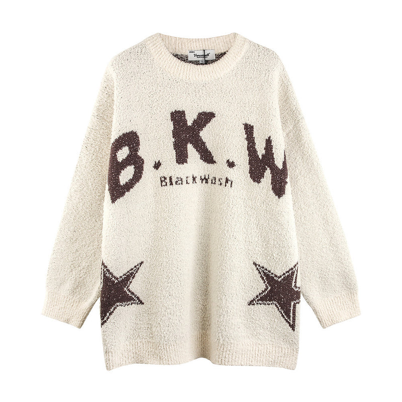 Men Sweater Thickened Sweater Five-Pointed Star Letter Jacquard