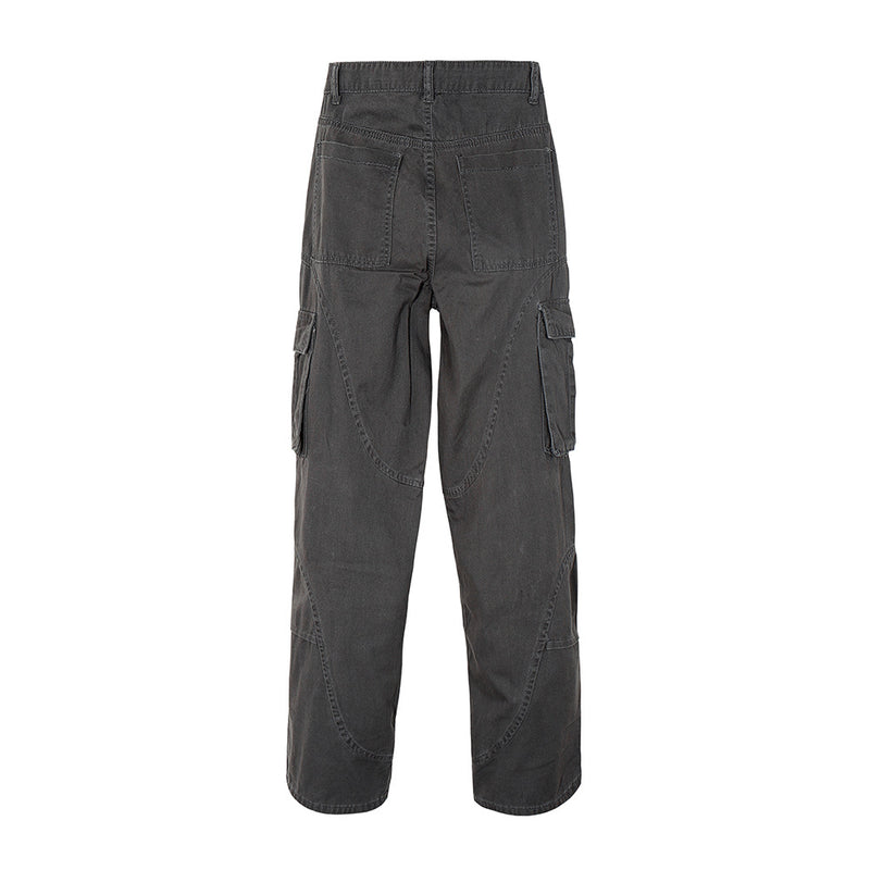 Men Jeans Multi-Pocket Cargo Pants Loose Casual