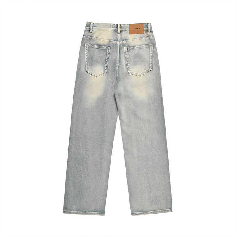 Men Jeans Bright White Faded Loose Casual Retro