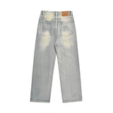 Men Jeans Bright White Faded Loose Casual Retro