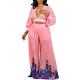 Women Jumpsuit V-neck Chiffon Bishop Sleeves Top