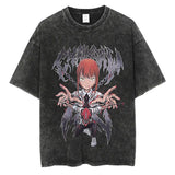 Anime Chainsaw Man Washed TShirt Men Streetwear