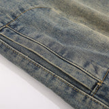 Men Jeans Multi-Pocket Workwear Jeans Retro Washed Loose