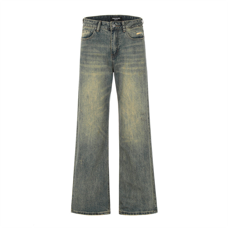 Men Jeans Bell-Bottom Pants Ripped Distressed Loose