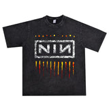 Rock Star T Shirt Metal Rock Band Nine Inch Nails Band T-shirt Short Sleeve Washed Distressed