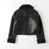 Women Cotton Coat Handsome Cool Imitation Leather Jacket Autumn and Winter