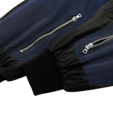 Men Cotton Loaded Jacket Coat Color Contrast Patchwork Jacket Coat Men's Loose Zip Motorcycle Cotton-Padded Jacket