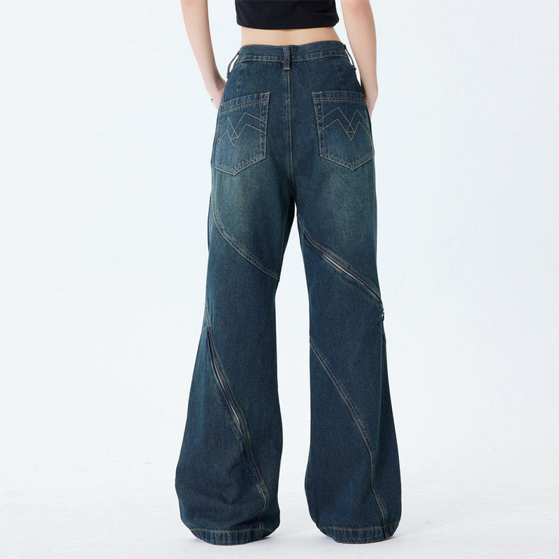 Men Jeans Irregular Stitching Zipper Bootleg Pants