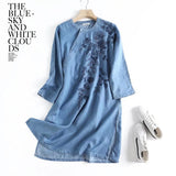 Women Dresses Embroidered Denim Dress