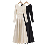 Women Dresses Waist-Controlled Long Sleeves Pleated Dress