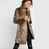 Women Fur Jacket Leopard Print Long Plush Coat