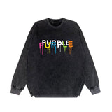 Purple Brand Distressed Long Sleeve Shirt Fashion Distressed Loose Long-sleeved Top