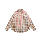 Unisex Shirt Vintage Spliced Plaid Blouse