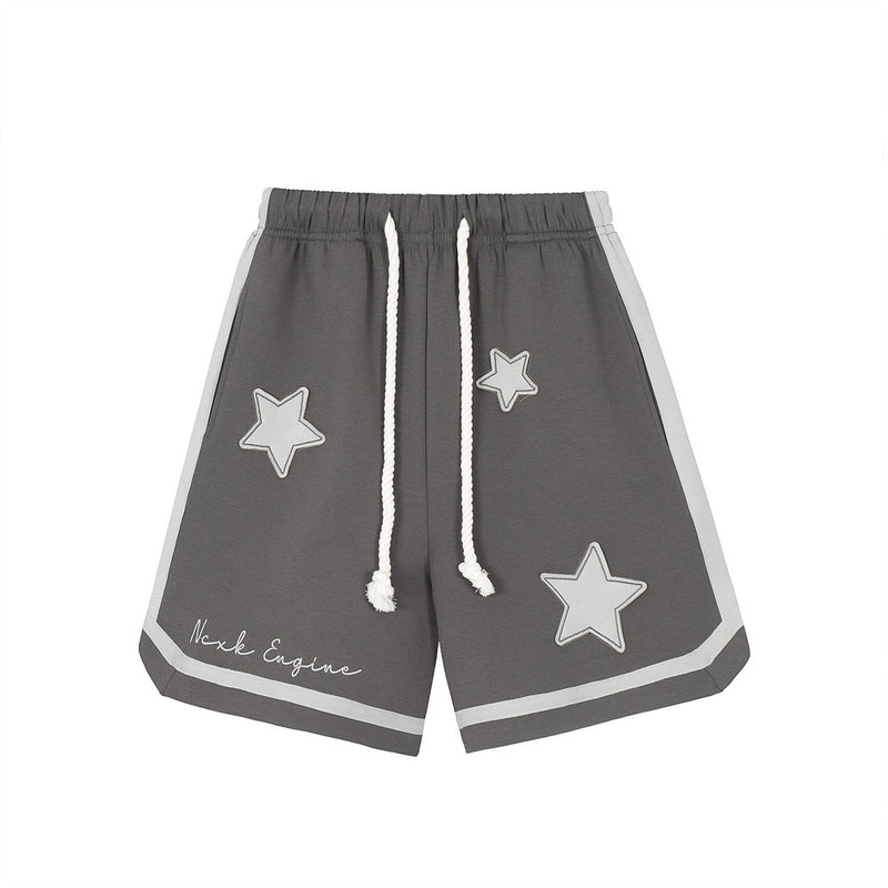 Men Shorts Five-Pointed Star Paste Cloth Embroidery Shorts Casual Sports