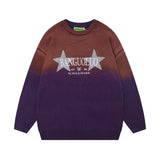 Men Sweater Inkjet Five-Pointed Star Paste Cloth Embroidery Knitwear
