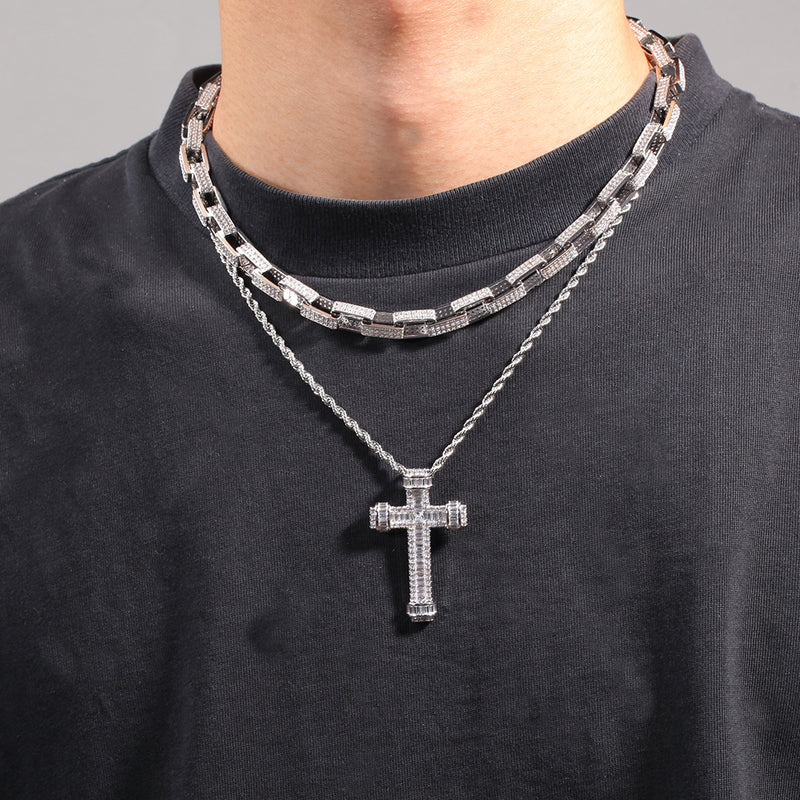 Jewelry Hip Hop Cross Pendant Personality T-Square Zircon Necklace Crosses St. Valentine's Spectrum