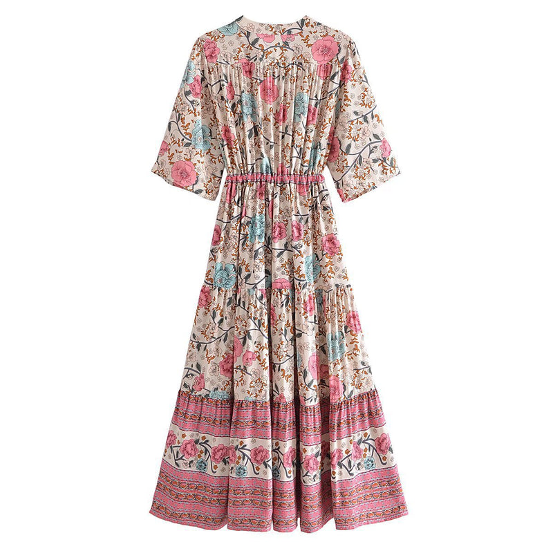 Women Dresses Summer Dress Drawstring V-neck